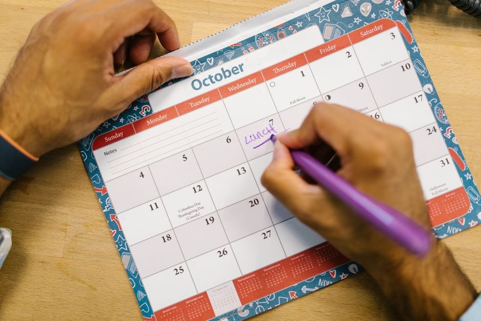 Calendar and planner on a work desk